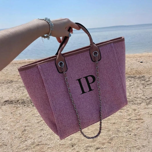 Personalised Dusky Pink Large Chain Initial Tote Bag