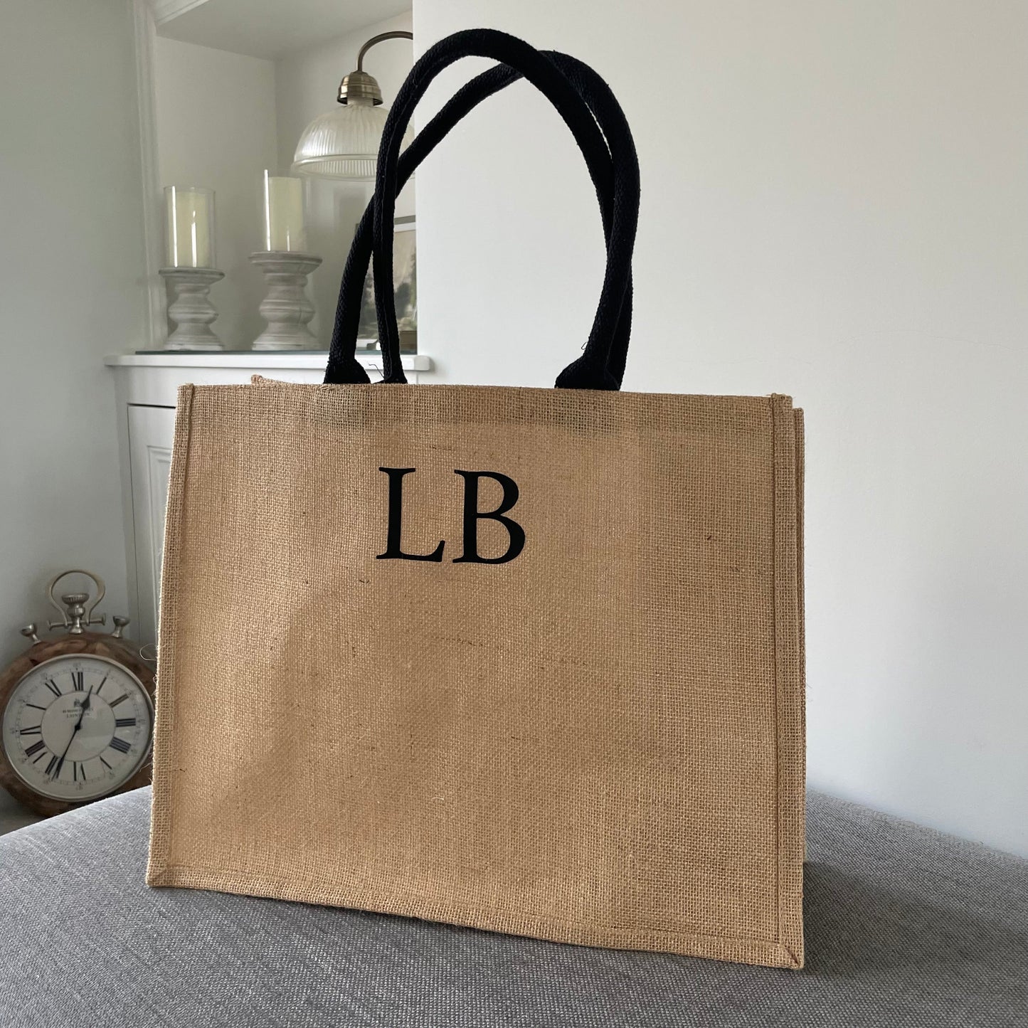 Personalised Square Jute Shoulder Beach Shopper Tote Bag