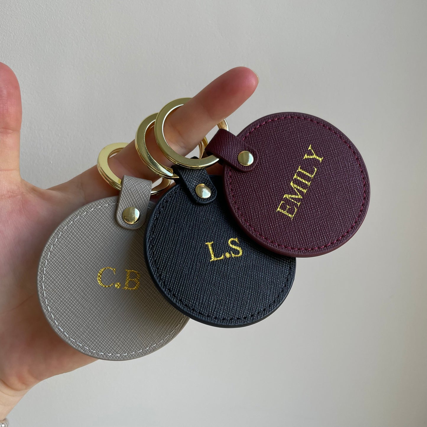 Personalised Saffiano Leather Circle key chains key rings