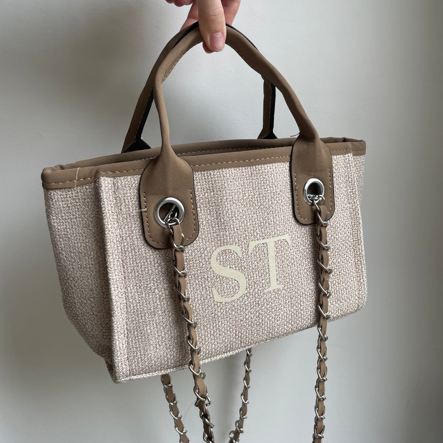 Personalised Canvas Mini Chain Initial Tote Shoulder Bags