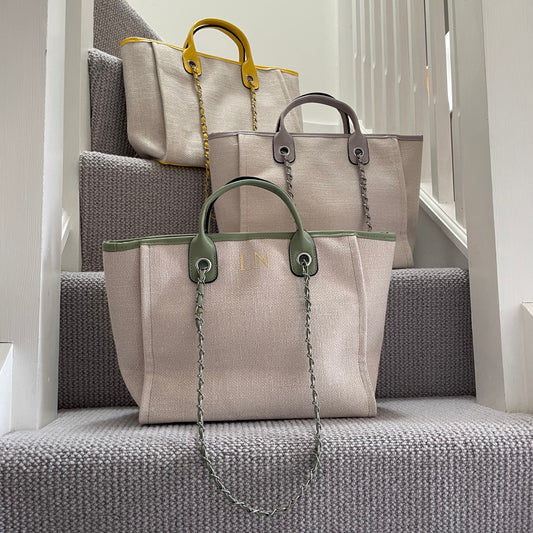 Personalised Pastel Trim Large Chain Initial Tote Bag