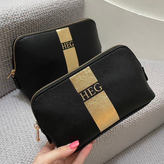 Personalised Stripe Saffiano Leather Cosmetic Makeup Toiletry Bag