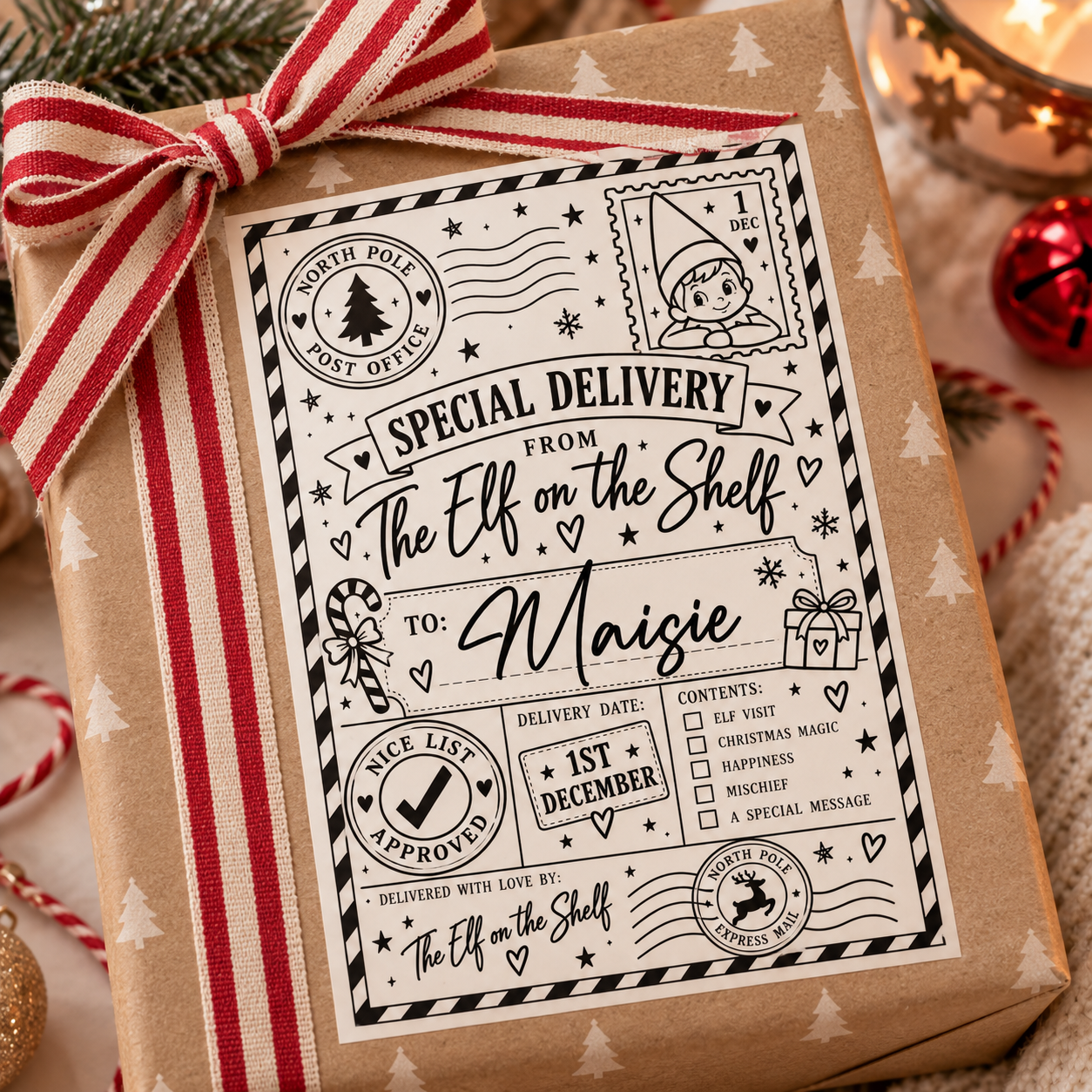 10x Personalised Elf on the shelf Delivery Labels