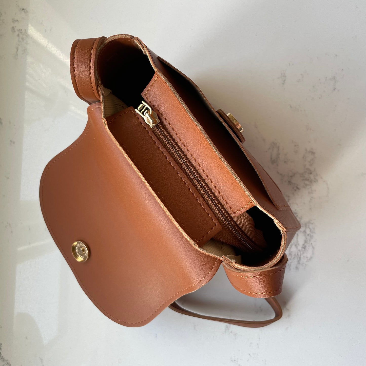 Personalised brown faux leather saddle cross body bag