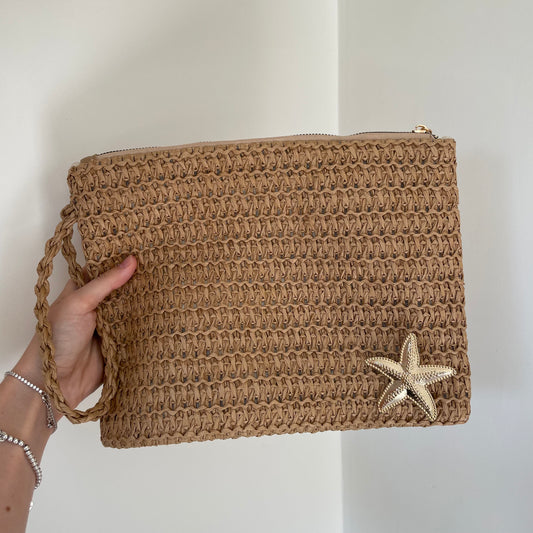 Starfish Straw Wristlet Clutch Bag