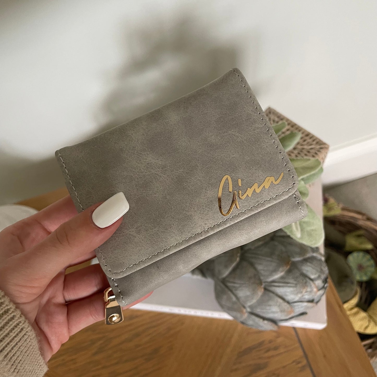 Personalised Grey Small Zip Purse Wallet