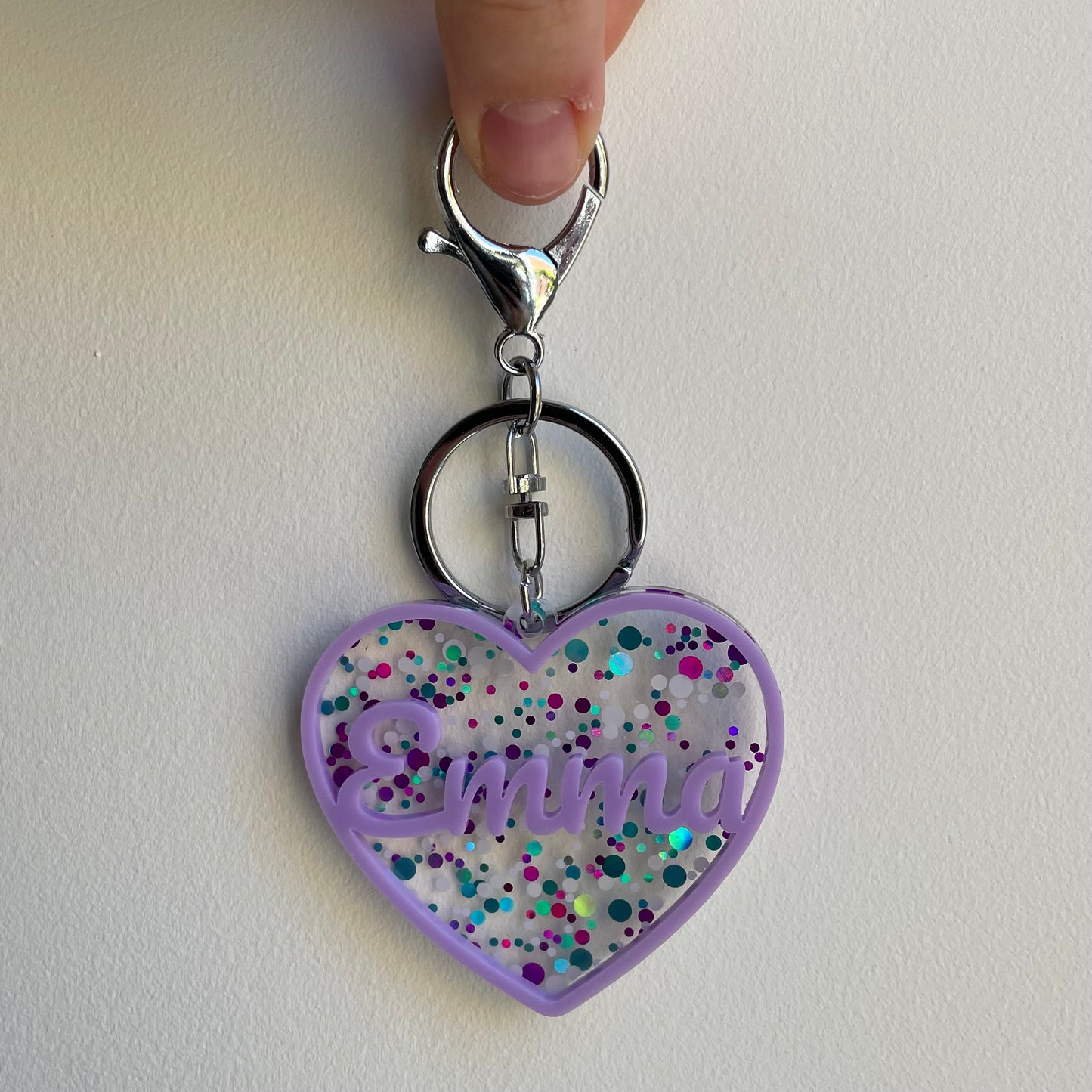 Personalised Heart Acrylic Glitter key chains key rings bag charm