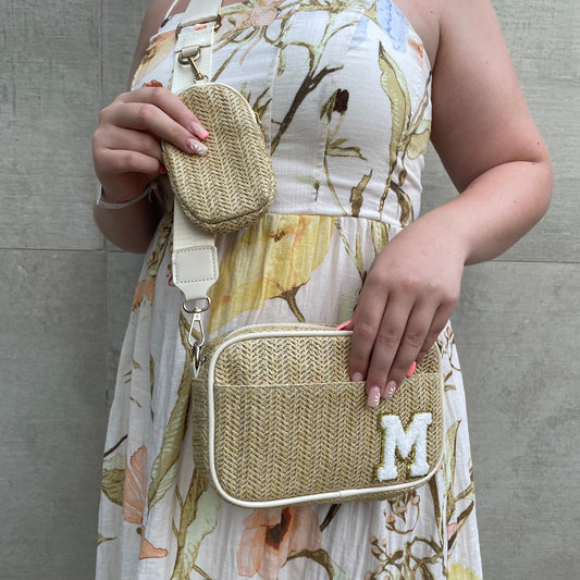 Personalised Straw Patch Cross Body Bag
