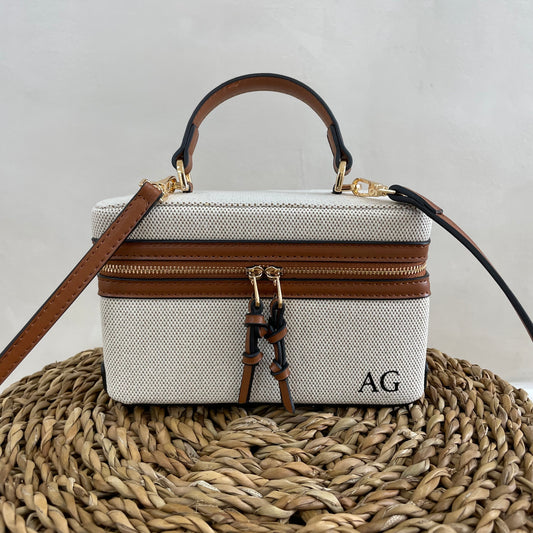 Personalised Canvas & Faux Leather Box Cross Body Bag