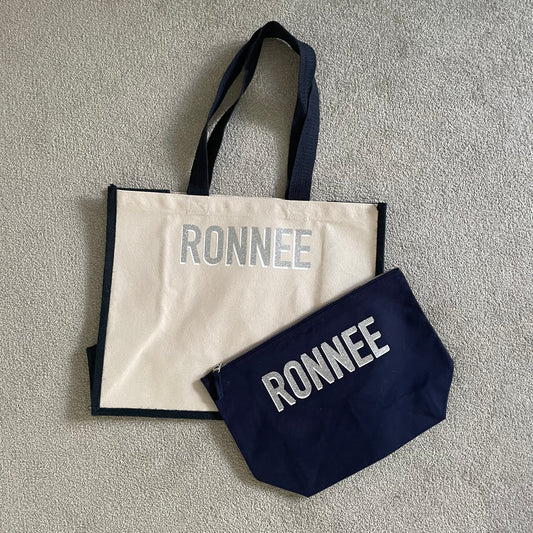 Personalised Square Block Capitals Canvas Shoulder Beach Shopper Tote Bag