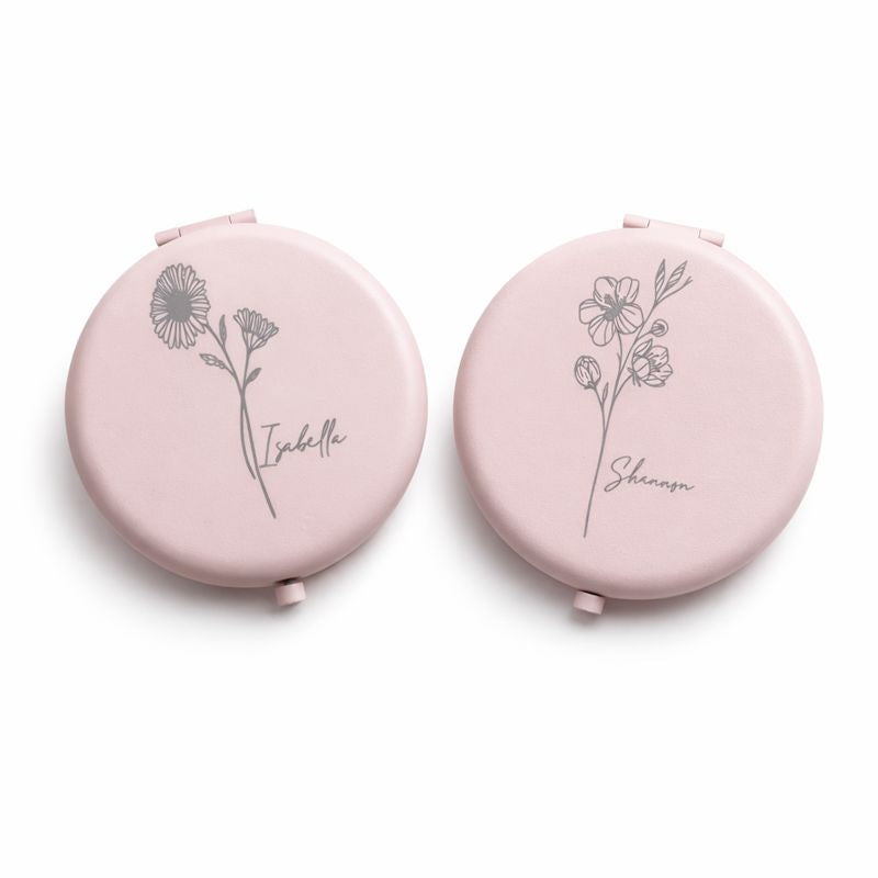 Personalised Engraved Pink Flower Pocket Mirror