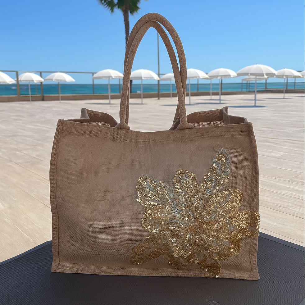 Flower Jute Tote Bag