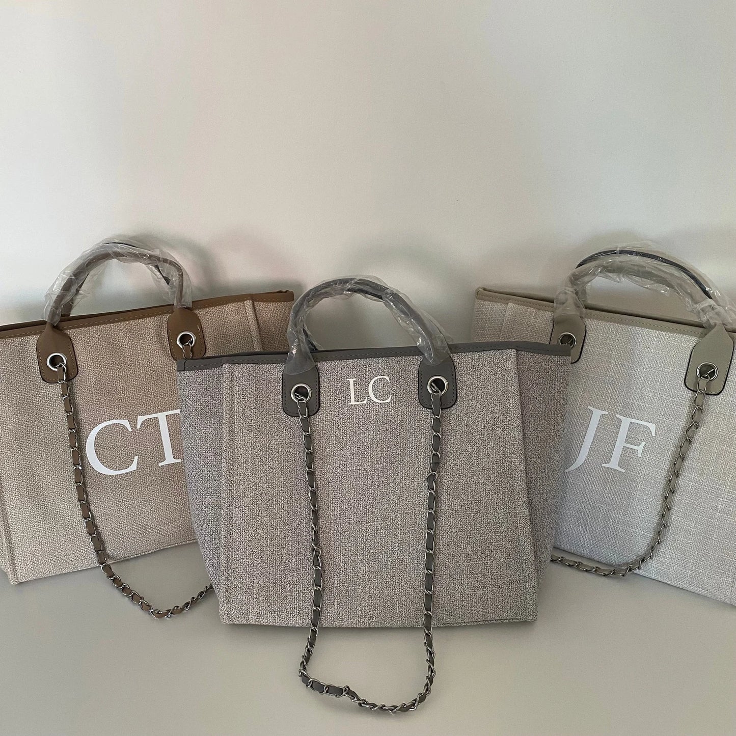 Personalised Grey Chain Large Initial Tote Bags Offer