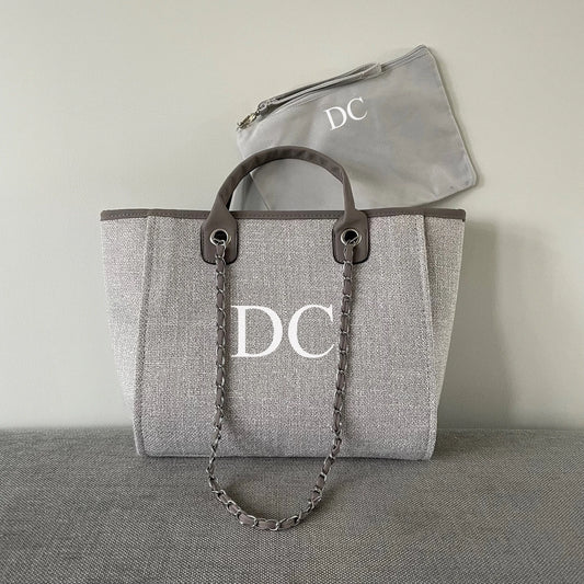Personalised Grey Chain Large Initial Tote Bags Offer