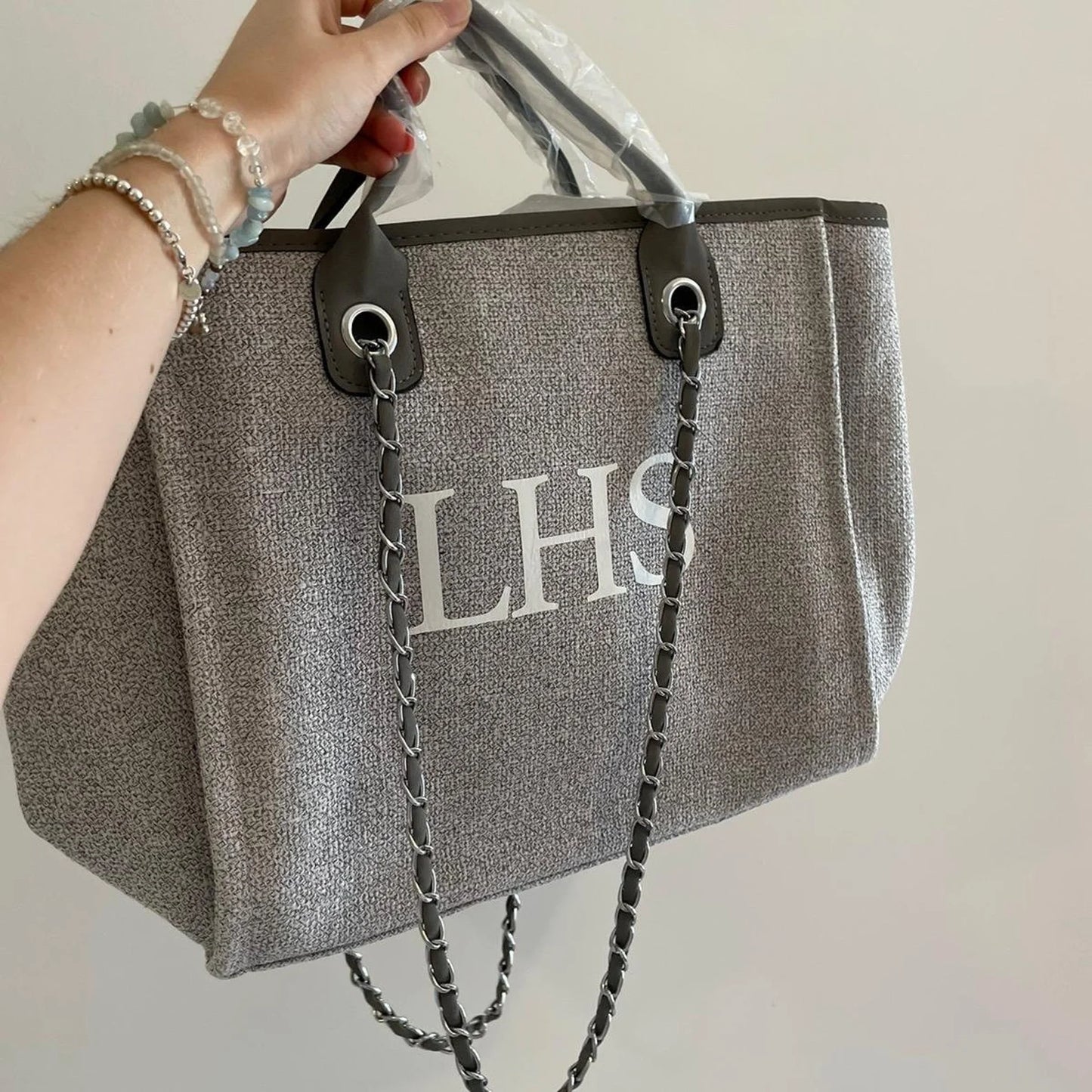 Personalised Grey Chain Large Initial Tote Bags Offer