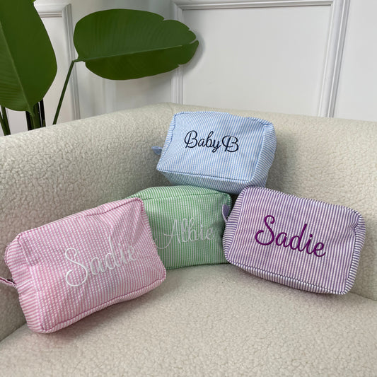 Personalised Cotton Stripe Embroidered Makeup Cosmetic Bag