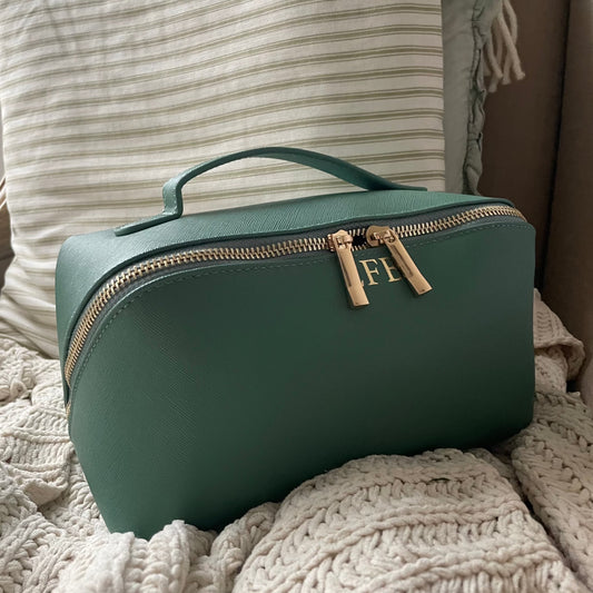 Personalised Saffiano Leather Zip Around Flat Lay Makeup Case