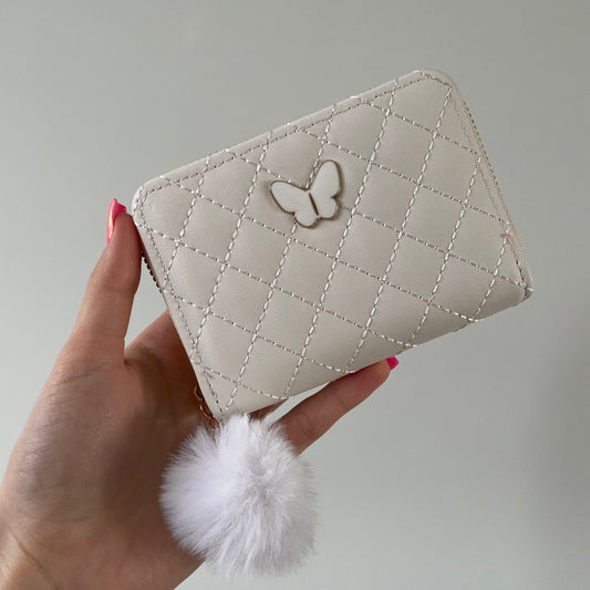 White Butterfly Quilted Girls Small Zip Purse Wallet