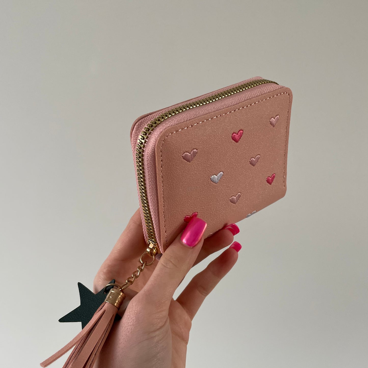 Personalised Pink Heart Girls Small Zip Purse Wallet