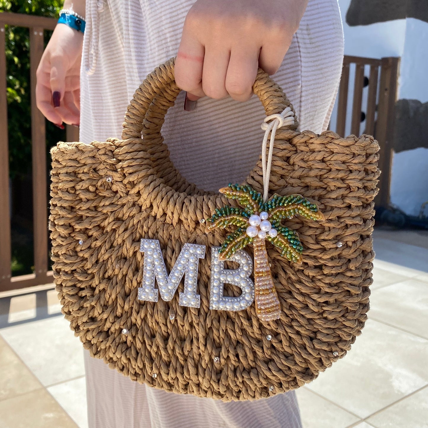 Personalised ADA Palm Tree Straw Basket Bag