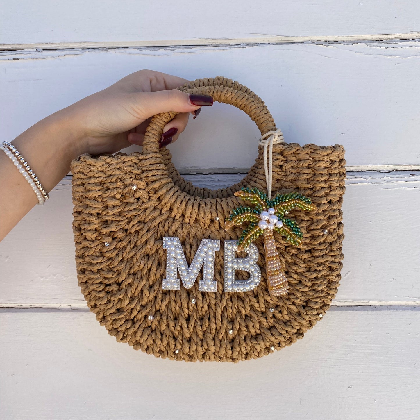 Personalised ADA Palm Tree Straw Basket Bag
