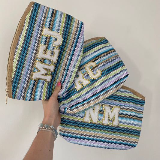 Personalised Chevron Zig Zag Makeup Bag Clutch Patch Toiletry Pouch Cosmetic Bag