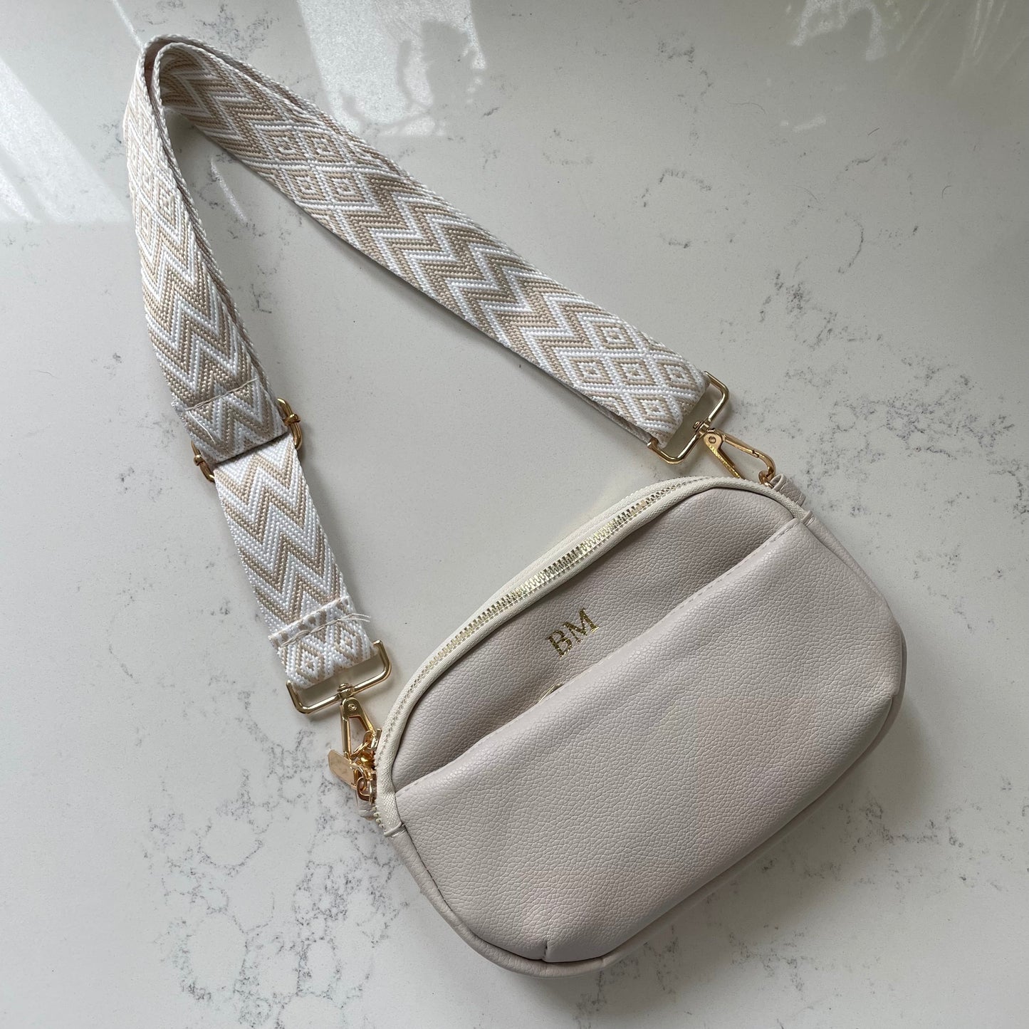 Personalised LOLA Embossed Faux Leather Chevron Cross Body Bag