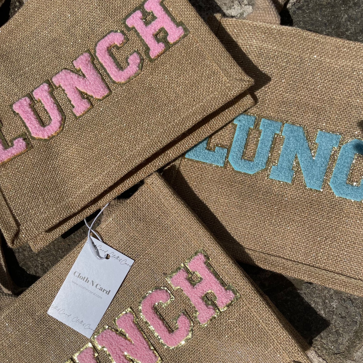 Personalised Patch 5 Letters Square Jute Lunch Bridesmaid Top Handle Gift Bag