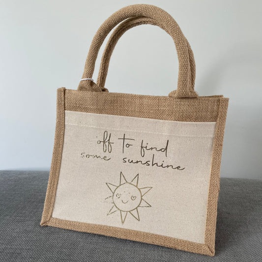 Off to find some Sunshine Square Jute Lunch Top Handle Bag