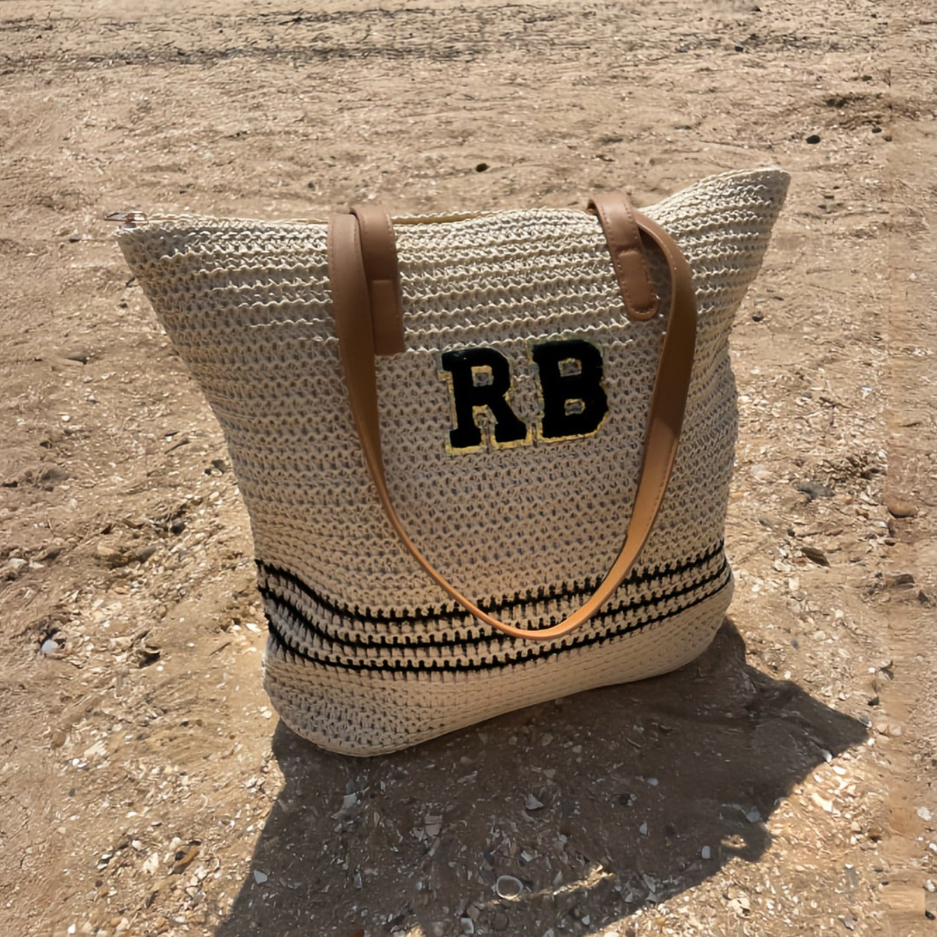 Personalised Patch Black Stripe Bow Zip Tote Bag