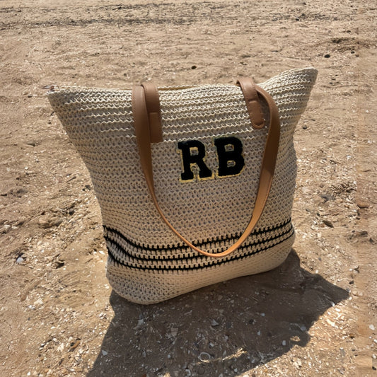 Personalised Patch Black Stripe Zip Tote Bag