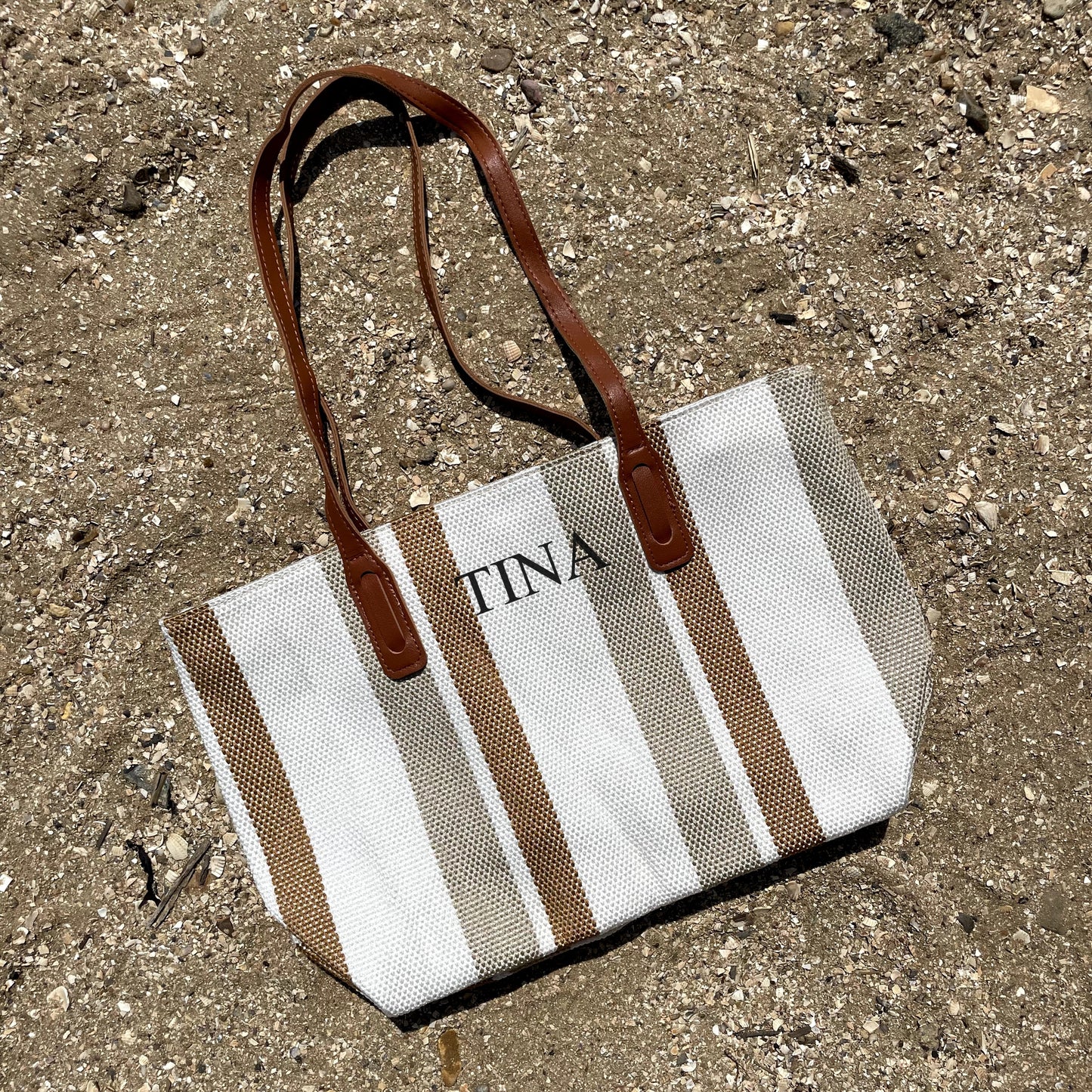 Personalised TINA Stripe Tote Shoulder Beach Bag