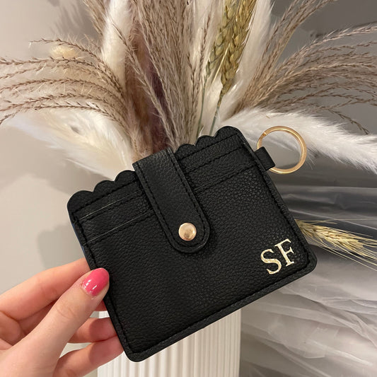 Personalised Faux Leather Scalloped Card Travel Card Holder Wallet Purse Keychain