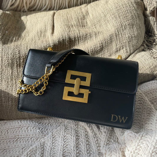 Personalised MAISIE Gold Buckle Chain Shoulder Bag