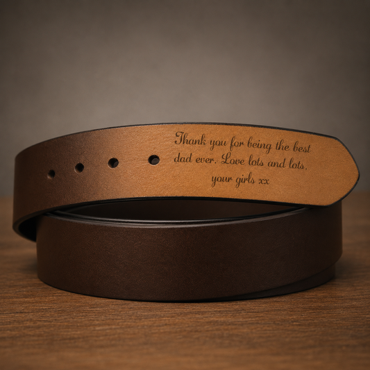 Personalised mens leather belt in brown or black | Cloth'N'Card