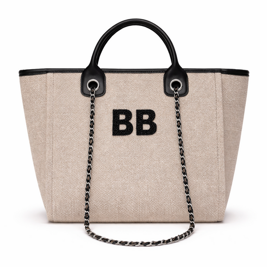 Personalised Black Crystal Chain Tote Bags