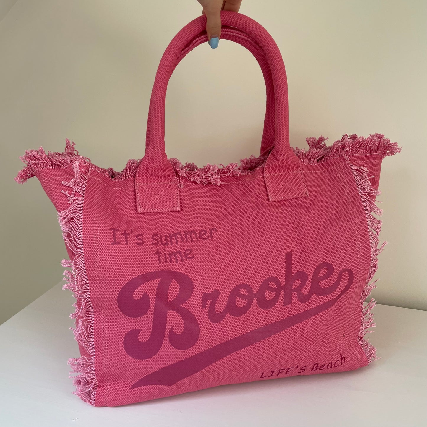 Personalised JADE Solid Colour Straw Fringe Shoulder Tote Beach Bag