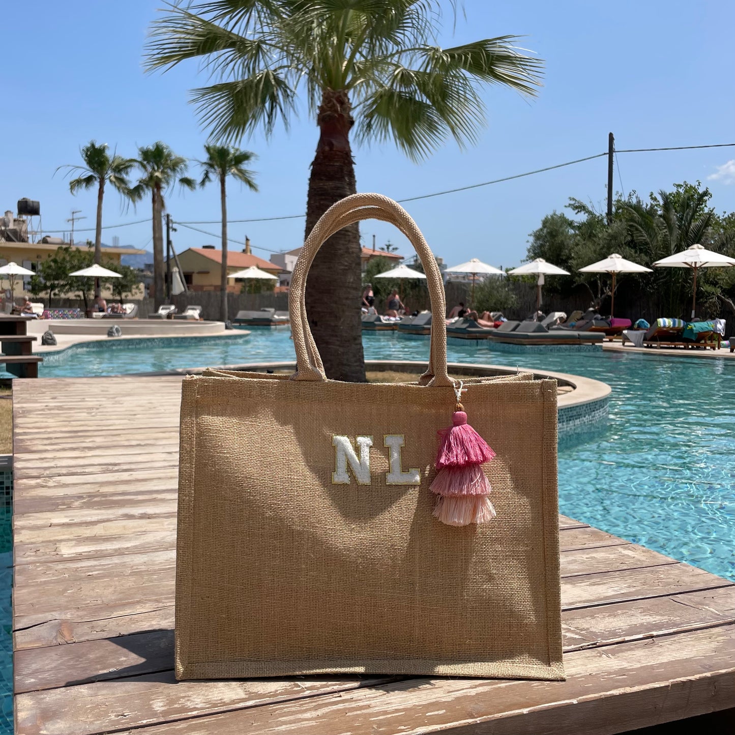Personalised Patch Square Jute Shoulder Beach Shopper Tote Bag