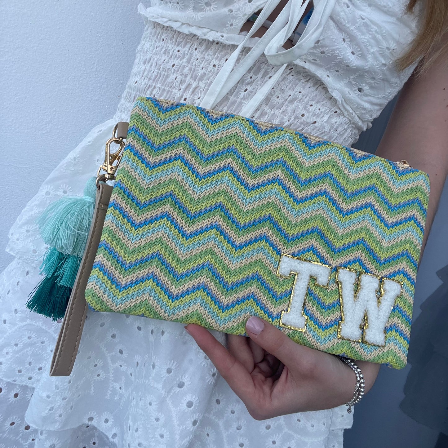 Personalised Chevron Zig Zag Pouch Clutch Patch Toiletry Makeup Cosmetic Bag