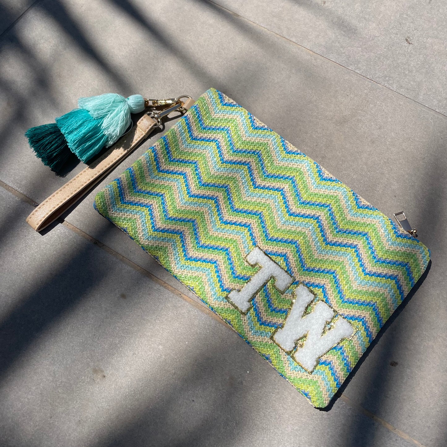 Personalised Chevron Zig Zag Pouch Clutch Patch Toiletry Makeup Cosmetic Bag