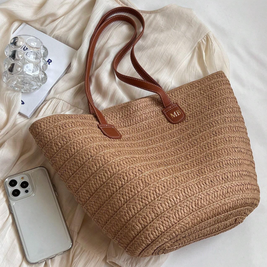 Personalised LOTTIE Straw Tote Beach Shoulder Bag