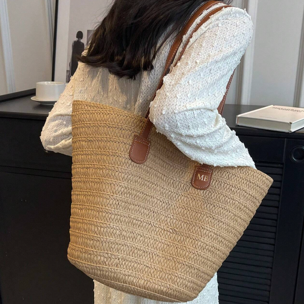 Personalised LOTTIE Straw Tote Beach Shoulder Bag