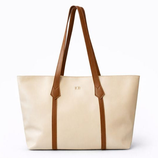 Personalised LAUREN Embossed Zipped Faux Leather Ribbon Tote Bag