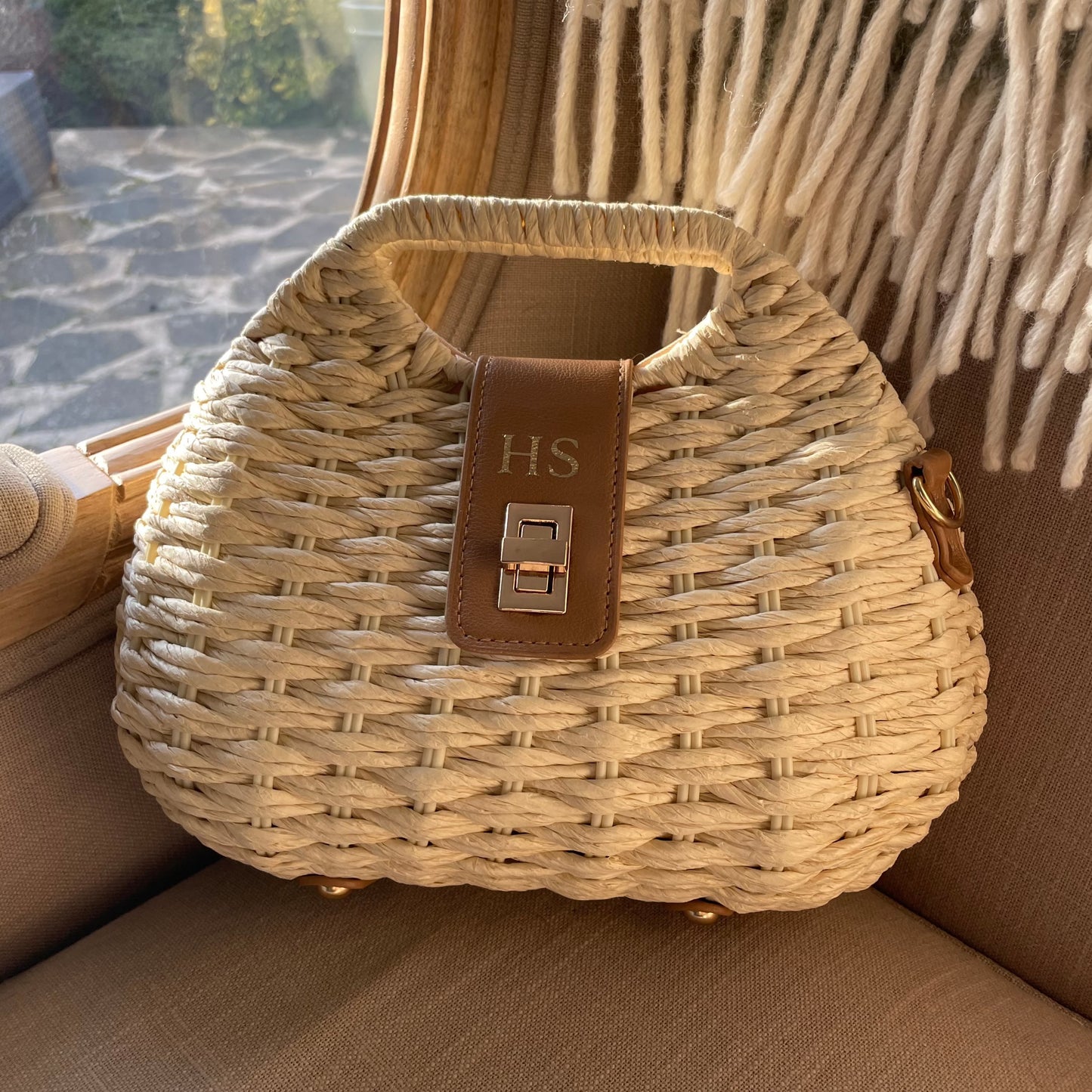 Personalised MAYA Wicker Woven Shoulder Cross Bag