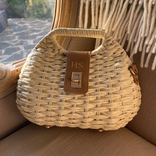 Personalised MAYA Wicker Woven Shoulder Cross Bag