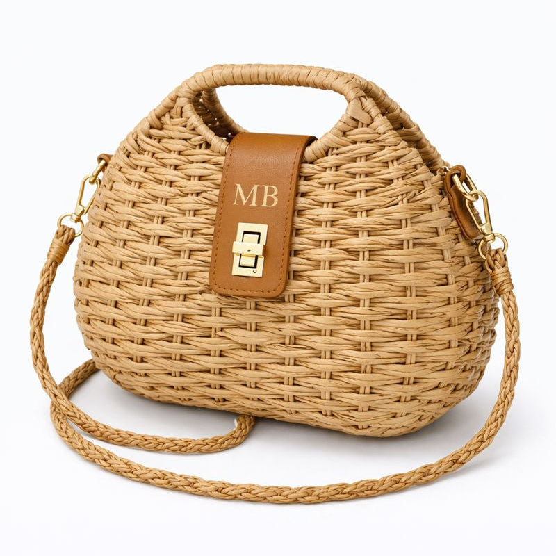 Personalised MAYA Wicker Woven Shoulder Cross Bag