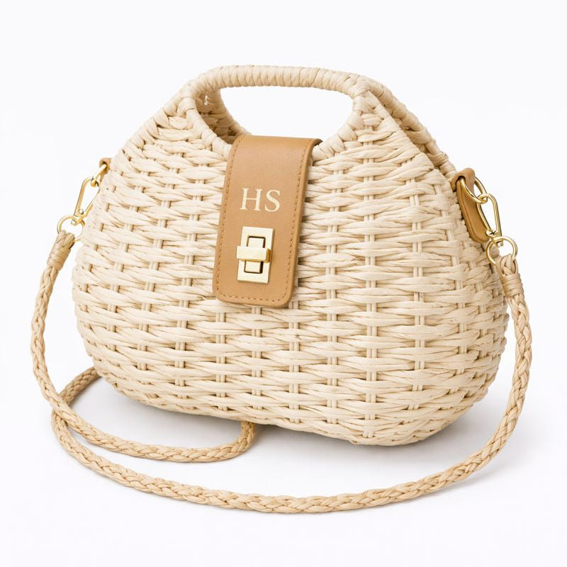 Personalised MAYA Wicker Woven Shoulder Cross Bag
