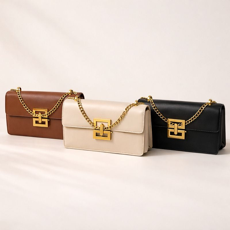 Personalised MAISIE Gold Buckle Chain Shoulder Bag