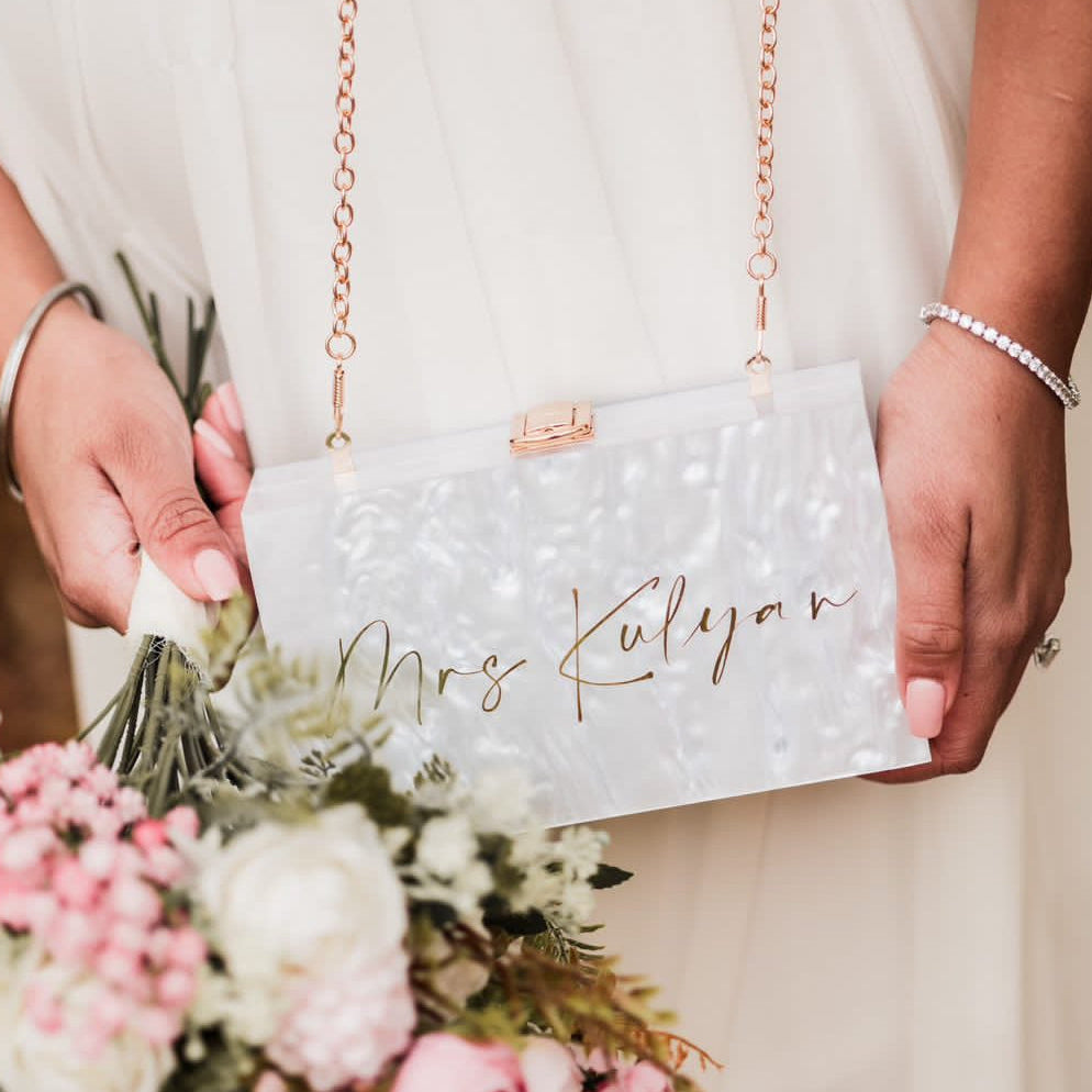 Personalised Marble Clutch Cross Body Chain Bag