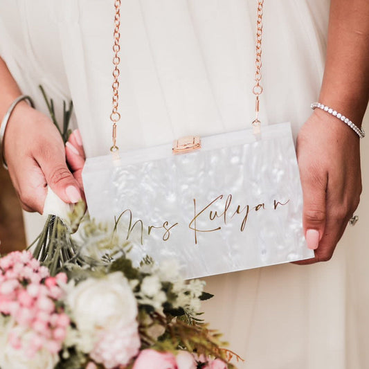 Personalised Marble Clutch Cross Body Chain Bag